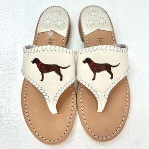 Jack Rogers Chocolate Lab Embroidered Leather Sandals 6.5M